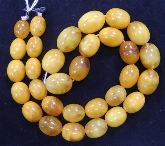 A single strand amber bead necklace, 56cm.